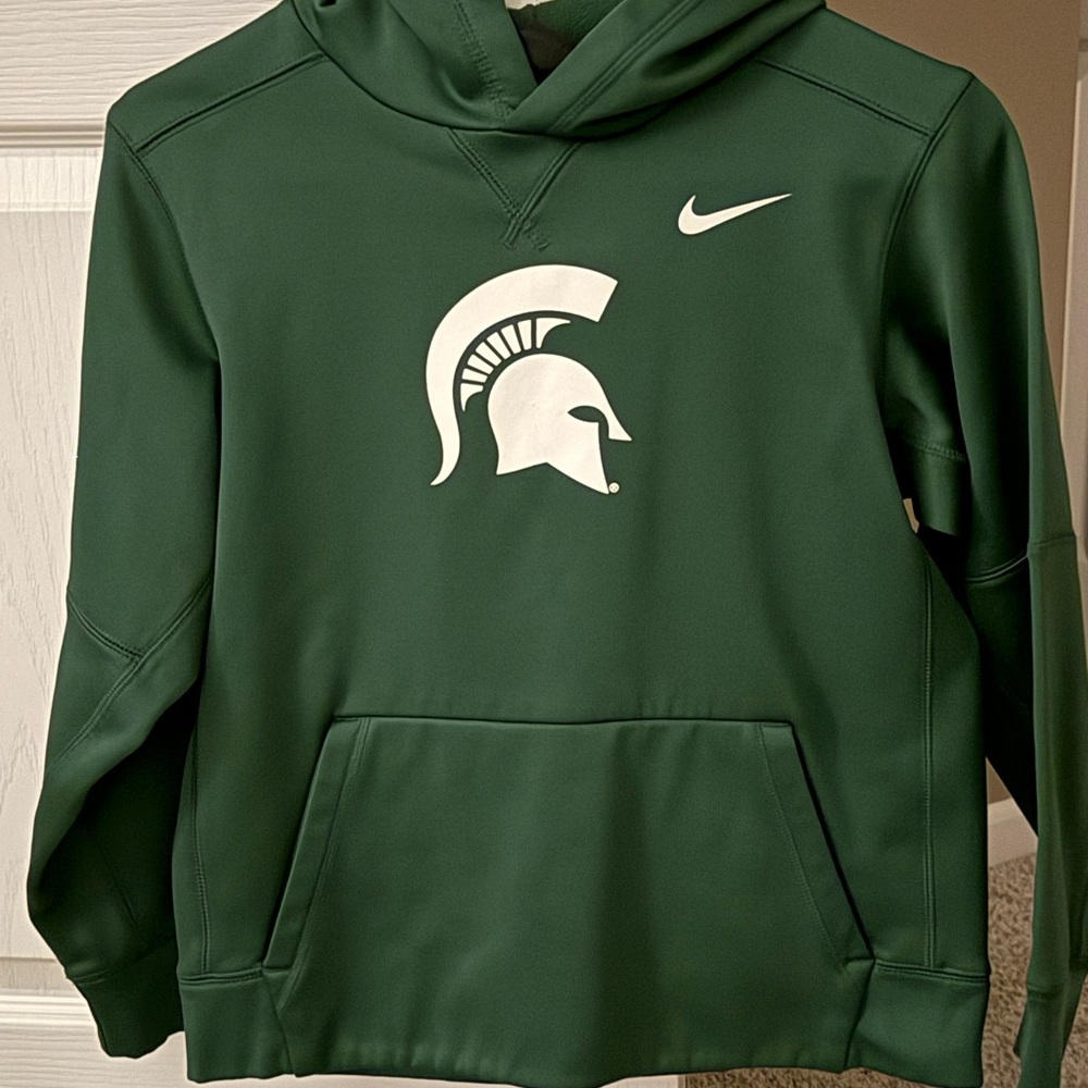 Nike Kids Green Crewneck Hoodie with White Spartan Logo
